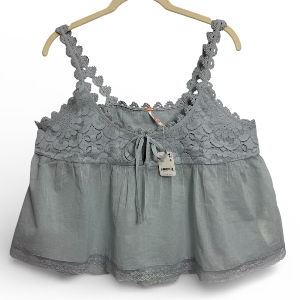 Free People Women's‎ Stevie Lace-Trim Sleeveless Tank Top, Size LARGE - Picture 2 of 13